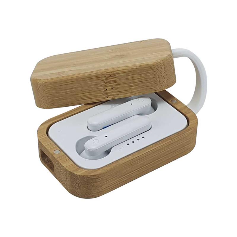 personalized Bluetooth earphones in bamboo case